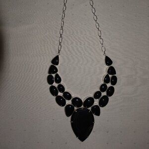 BEAUTIFUL 925 Sterling Silver Handmade BLACK OBSIDIAN Gemstone Necklace